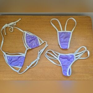 Vintage String Micro Bikini Exotic Dancer Purple Rhinestone‎ Rave V-string